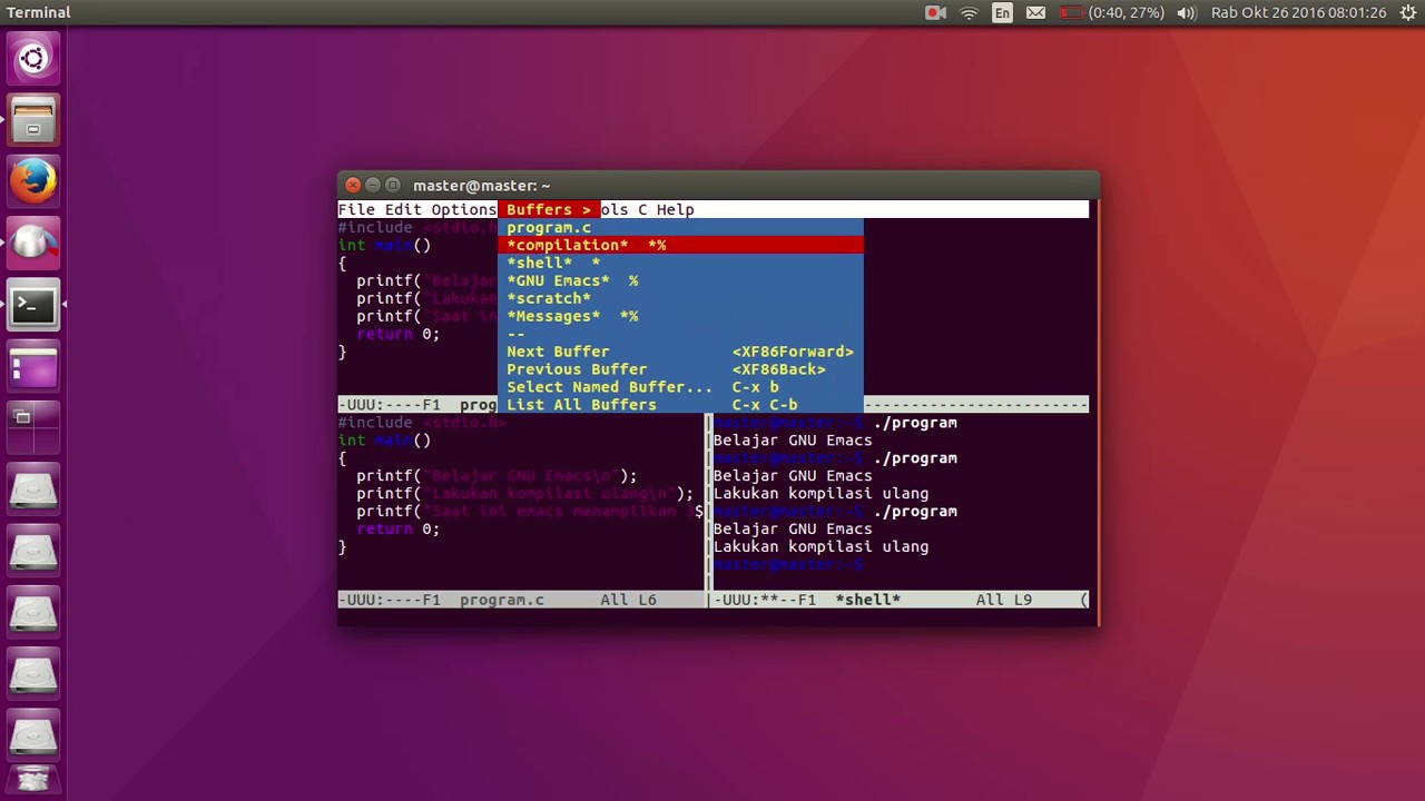 29. Serial Belajar Terminal GNU/Linux - Perkenalan GNU Emacs dengan Split Window dan Kompiler GCC