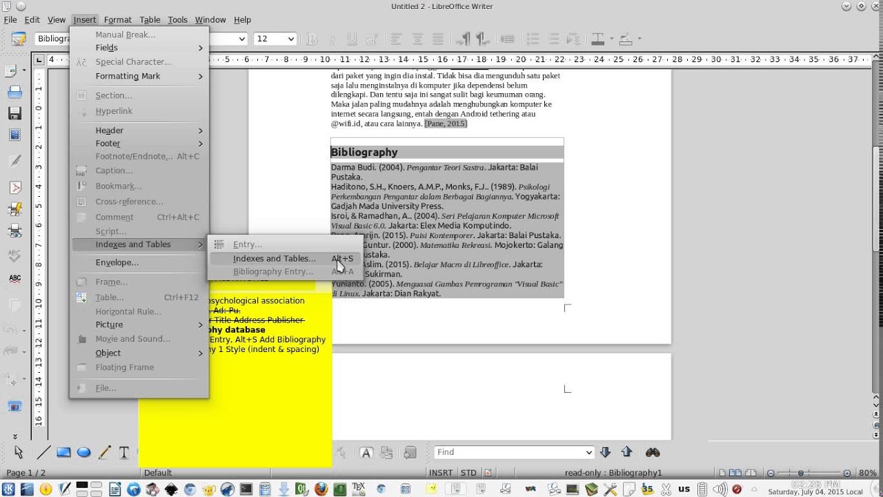 Serial Belajar Libreoffice - Bibliography Lanjutan APA Style