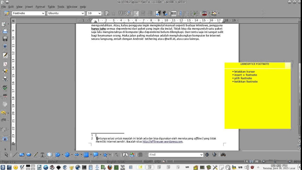 Serial Belajar Libreoffice - Membuat Catatan Kaki Otomatis (Footnote)