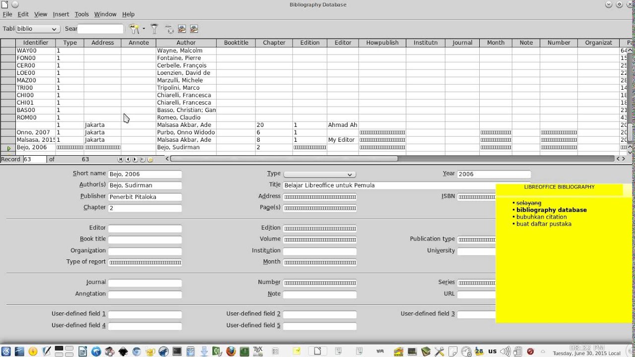 Serial Belajar Libreoffice - Membuat Daftar Pustaka Otomatis (Bibliography)