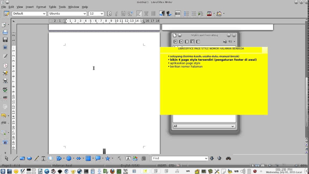 Serial Belajar Libreoffice - Page Style untuk Nomor Halaman Berbeda